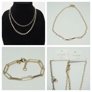 J. Crew‎ THREE Piece Gold Tone Layering and Bracelet Set NWT Paperclip Chains